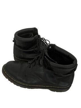 DR MARTENS Black Leather Boots Shoes Six Eye Lace Up Mens 11 Womens 12